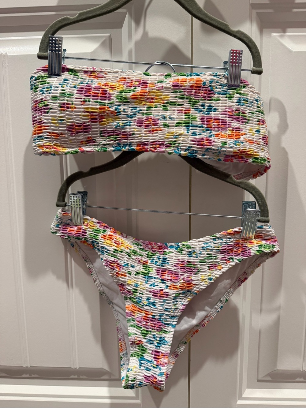 Multicolor Smocked Bandeau Bikini Set